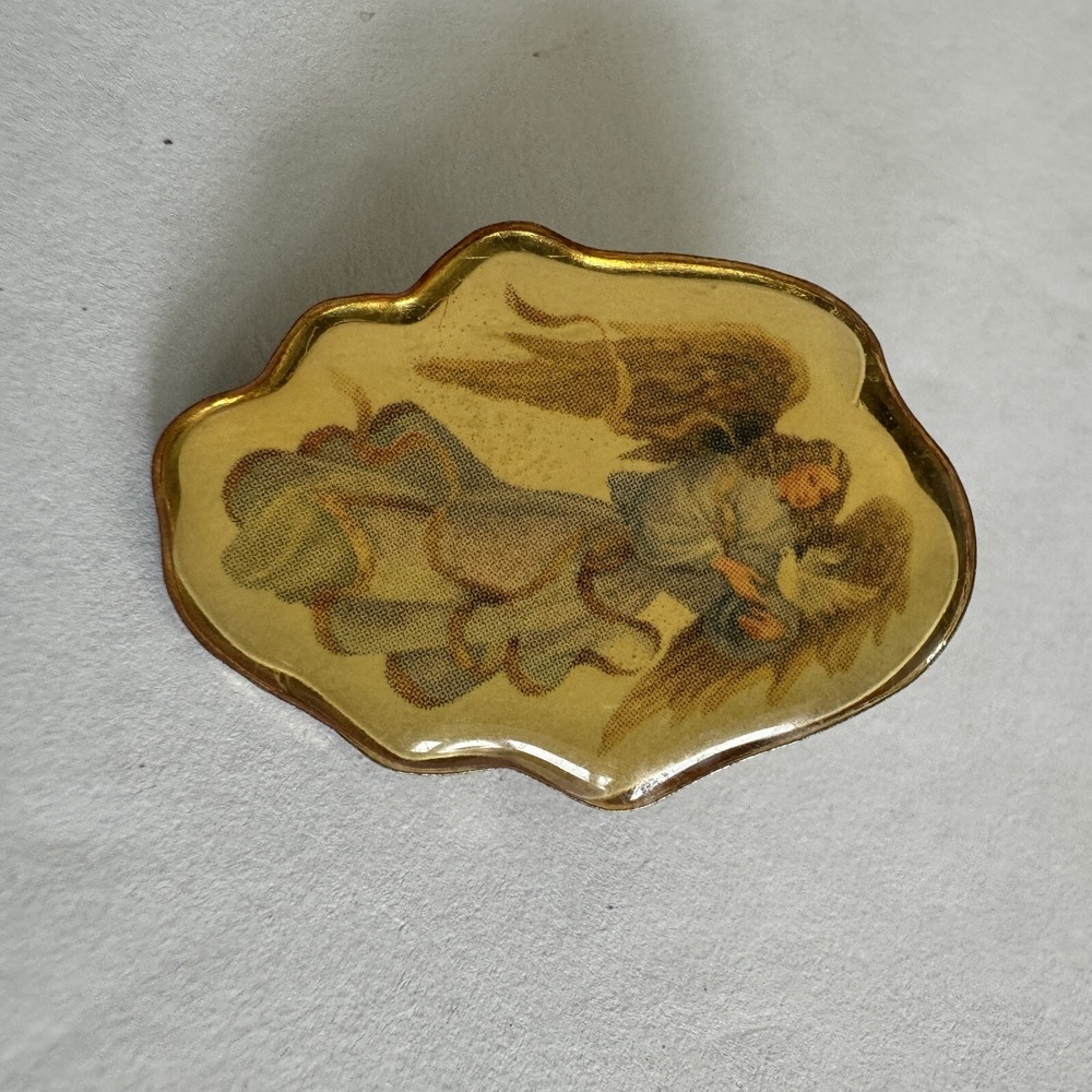 Vintage Guardian Angel Gold Tone Plated Gripoix Oval Brooch Lapel Pin Lot‎ Of 2 - Picture 5 of 6